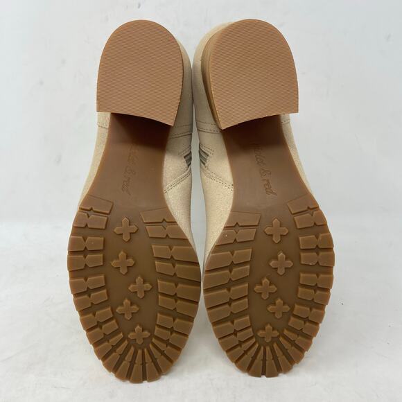 Violet & Red Loaded Knit Cuff Bootie Block Heel Faux Suede Tan Womens Size 7.5 - Picture 7 of 8